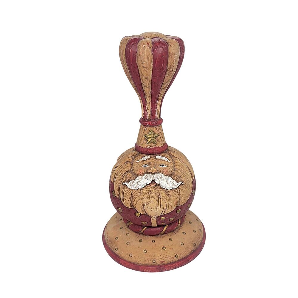 Vtg Folk Art Wood Look Plump Santa Workbench Finial Figurine Heavy 8" B1
